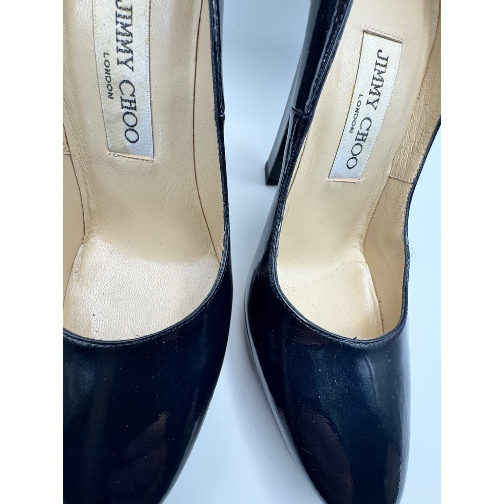 Jimmy Choo Navy Blue Patent Leather Ankle Strap Block Heel Pumps Womens 36.5 - Picture 3 of 10